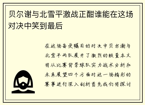 贝尔谢与北雪平激战正酣谁能在这场对决中笑到最后